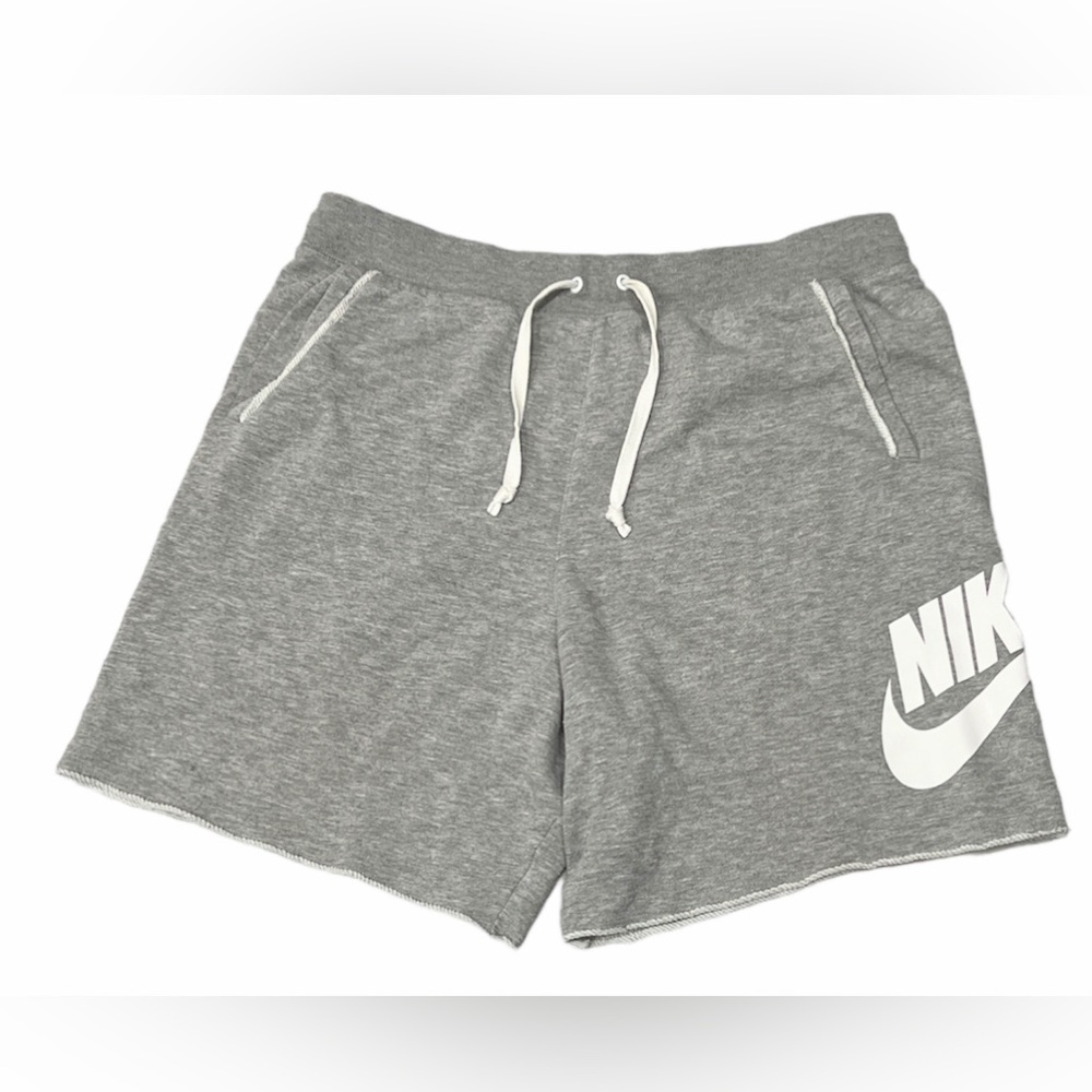 Nike Sweat Short Mens XL Gray/White Logo Pull On Drawstring Cotton Rayon